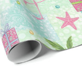 Papier Cadeau Vibes tropicales du Flamant rose de palmiers (Coin rond)