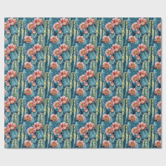 Papier Cadeau Vibrant Blue Watercolor Cacti Pattern (Plat)