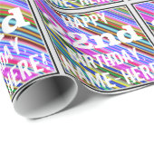 Papier Cadeau Vibrant, coloré 22e anniversaire + Nom personnalis (Coin rond)