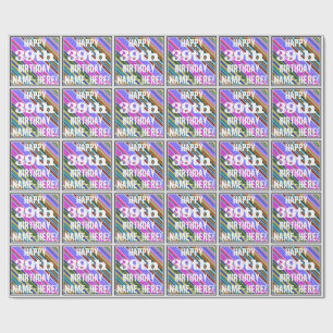 Papier Cadeau Vibrant, coloré 39e anniversaire + Nom personnali