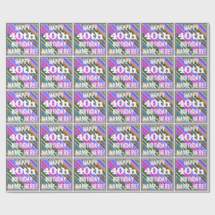 Papier Cadeau Vibrant, coloré 40e anniversaire + Nom personnalis