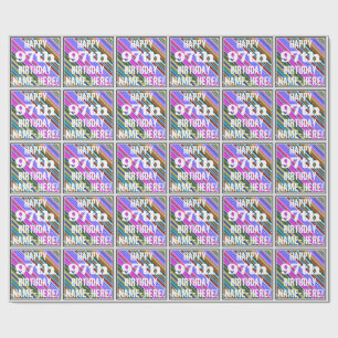 Papier Cadeau Vibrant, coloré 97ème anniversaire + Nom personnal
