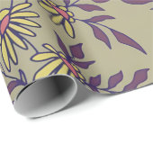 Papier Cadeau Vibrant Floral Pattern with Yellow Daisies  (Coin rond)