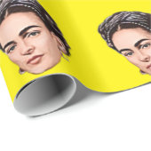 Papier Cadeau Vibrant Frida Kahlo Toon Illustration Face Motif (Coin rond)