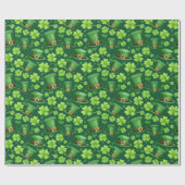 Papier Cadeau Vibrant Green Shamrock Leprechaun Pattern Art (Plat)