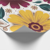 Papier Cadeau Vibrant jaune et bourgogne floral (Coin)