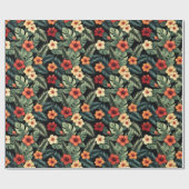Papier Cadeau Vibrant Magenta Hibiscus Tropical Florals (Plat)