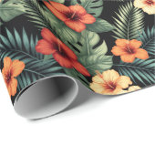 Papier Cadeau Vibrant Magenta Hibiscus Tropical Florals (Coin rond)