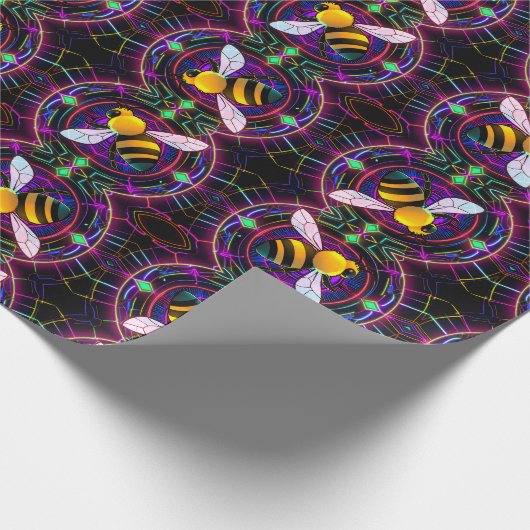 Papier Cadeau Vibrant Neon Honeybee avec Motif Abstrait (Coin)