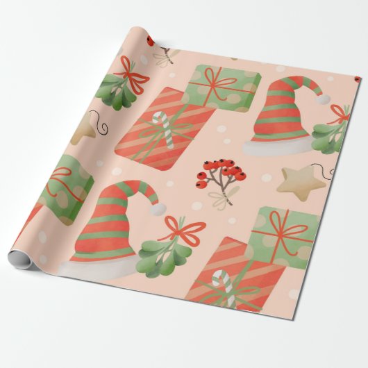 Papier Cadeau Vibrant Noël rose présente (Déroulé)