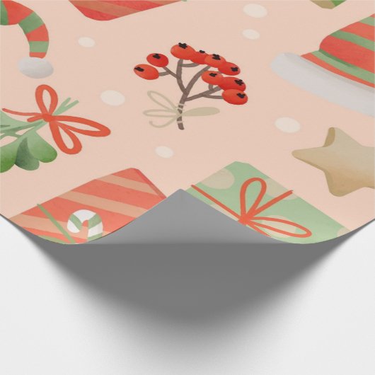 Papier Cadeau Vibrant Noël rose présente (Coin)