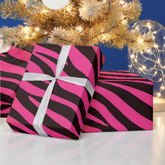 Papier Cadeau Vibrant Orange and Pink Zebra Stripe Pattern