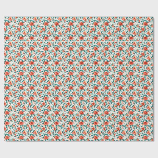 Papier Cadeau Vibrant Orange Floral Garden Pattern - Elegant Tea (Plat)