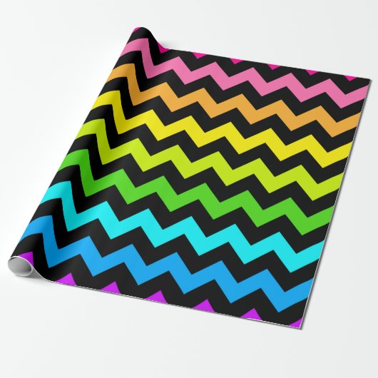 Papier Cadeau Vibrant Rainbow Chevron Motif (Déroulé)