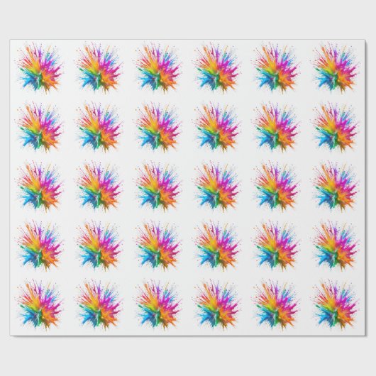 Papier Cadeau Vibrant Rainbow Paint Splatter Explosion (Plat)