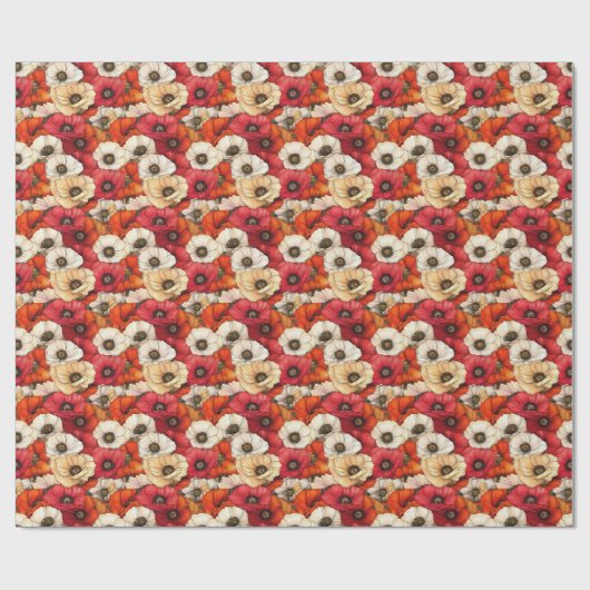 Papier Cadeau Vibrant Red and White Poppy Pattern (Plat)