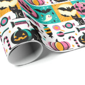 Papier Cadeau Vibrant Retro Halloween Collage Pink Pumpkin Black (Coin rond)