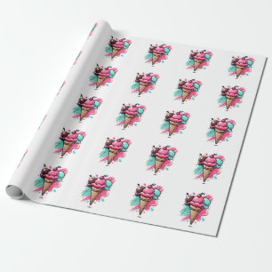 Papier Cadeau Vibrant Triple Scoop Crème de glace Art - Dessert