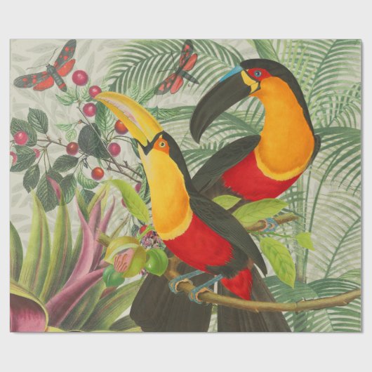 Papier Cadeau Vibrant Tropical Toucan Birds Art Exotic Jungle (Plat)