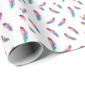 Papier Cadeau Vibrant Watercolor Feather All-Over Print (Coin rond)
