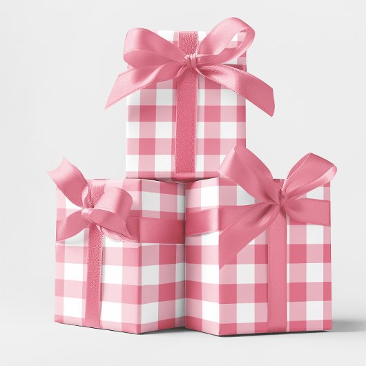 Papier Cadeau Vichy à carreaux rose 7,62 cm
