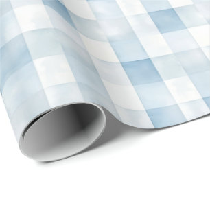 Papier Cadeau Vichy Bleu à Carreaux pour Chambre de Bébé Garçon,