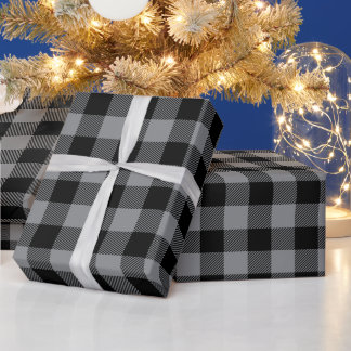 Papier Cadeau Vichy Buffalo à carreaux gris et noirs de Noël