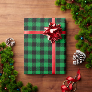 Papier Cadeau Vichy vert Kelly et carreaux buffalo noir et vert