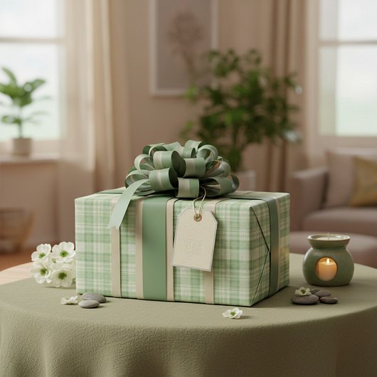 Papier Cadeau Vichy vert sauge clair