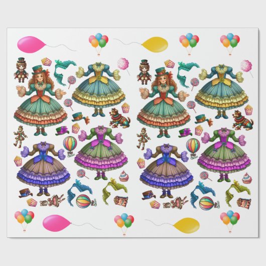 Papier Cadeau Victorian Circus fille papier poupée et robes (Plat)