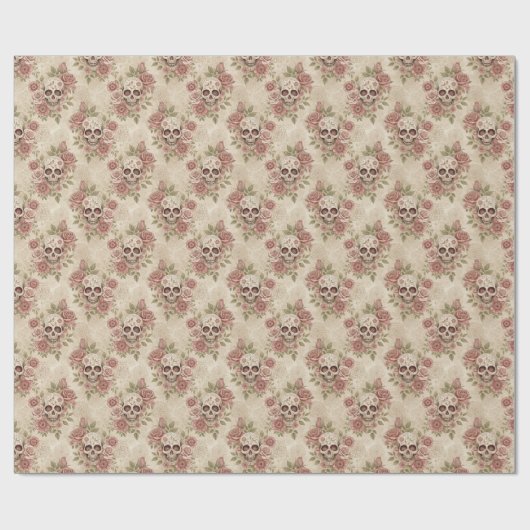 Papier Cadeau Victorian Gothic Skull & Rose Wrapping Paper (Plat)