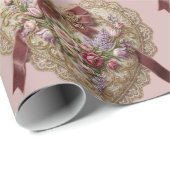 Papier Cadeau Victorian Rose Lace Heart Wrapping Paper (Coin rond)