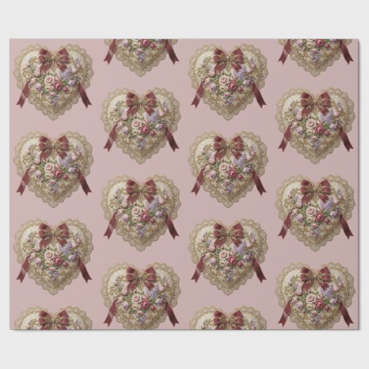 Papier Cadeau Victorian Rose Lace Heart Wrapping Paper (Couture)
