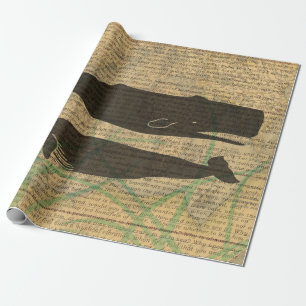 Papier Cadeau  Vieille Baleine Nautique Océan Vie Maritime Antiq