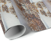 Papier Cadeau vieille campagne gîtes de neige scène à noël (Coin rond)