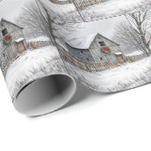 Papier Cadeau Vieille grange avec couronne de Noël (Coin rond)