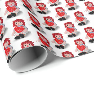 Papier Cadeau Vieille poupée de chiffon avec cœur pour maman