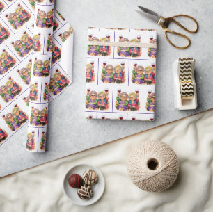 Papier Cadeau Vieilles Dames Excentriques avec du Vin Rouge
