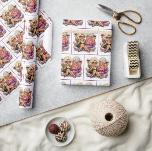 Papier Cadeau Vieilles Dames Glamour Avec du Vin Rouge