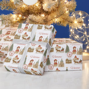 Papier Cadeau Vienne Noël Aquarelle – Autriche hivernale cosy