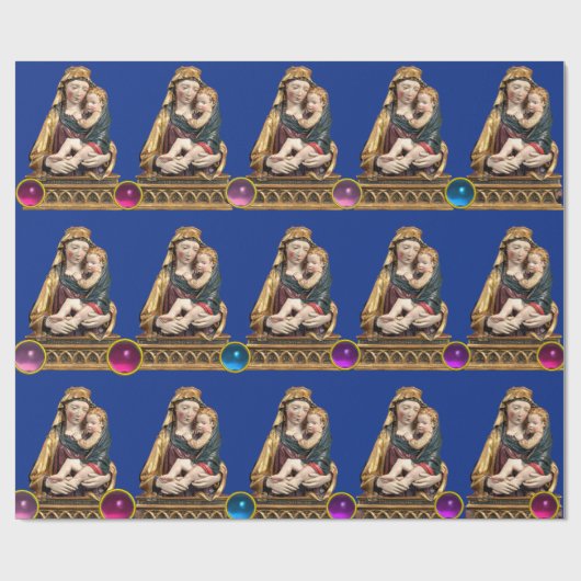 Papier Cadeau VIERGE AVEC ENFANT Bleu Noël (Plat)