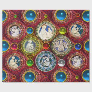 PAPIER CADEAU VIERGE, ENFANT, ANGES, COURONNES DE NOËL FLORALES,