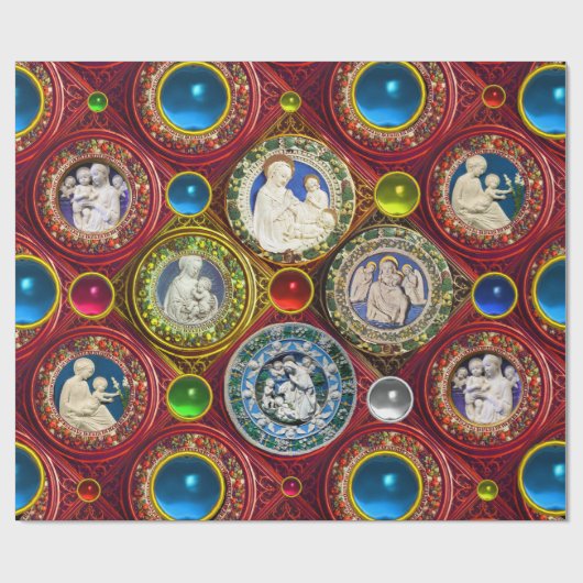 PAPIER CADEAU VIERGE, ENFANT, ANGES, COURONNES DE NOËL FLORALES, (Plat)