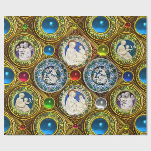 PAPIER CADEAU VIERGE, ENFANT, ANGES, COURONNES DE NOËL FLORALES, (Plat)