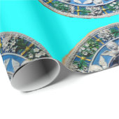 Papier Cadeau VIERGE ET ENFANT AVEC ANGELS, Bleu Turquoise (Coin rond)