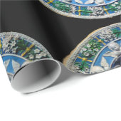 Papier Cadeau VIERGE ET ENFANT AVEC ANGELS, Saphir Bleu Rond (Coin rond)