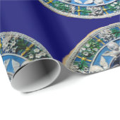 Papier Cadeau VIERGE ET ENFANT AVEC ANGELS, Saphir Bleu Rond (Coin rond)