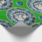 Papier Cadeau VIERGE ET ENFANT AVEC ANGELS, Vert Saphir Bleu (Coin)