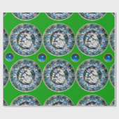 Papier Cadeau VIERGE ET ENFANT AVEC ANGELS, Vert Saphir Bleu (Plat)