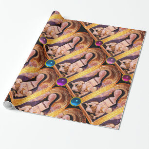 PAPIER CADEAU VIERGE ET ENFANT AVEC BLEU, ROSE, PIERRE GEMSTONES